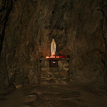 Sculpture of Our Lady of Lourdes in Valais Maerjelensee Stollen 04.jpg