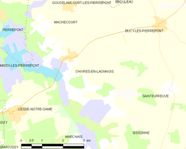 Mapa obce Chivres-en-Laonnois