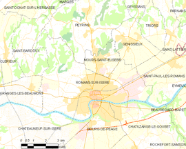 Mapa obce Romans-sur-Isère