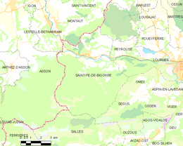 Carte de la commune de Saint-Pé-de-Bigorre et des proches communes.