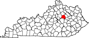 Harta statului Kentucky indicând comitatul Clark