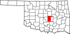 Harta statului Oklahoma indicând comitatul Pottawatomie