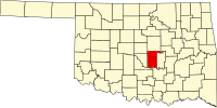 Map of Oklahoma highlighting Pottawatomie County