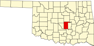 Mapa de Oklahoma destacando o condado de Pottawatomie