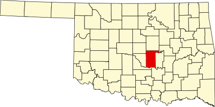 Location of Pottawatomie County in Oklahoma Map of Oklahoma highlighting Pottawatomie County.svg
