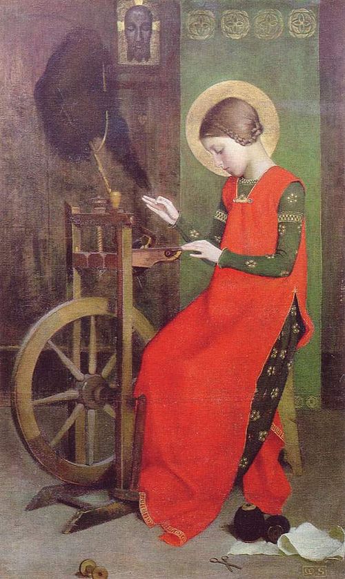 St. Elizabeth spinning wool for the poor by Marianne Stokes (1895)