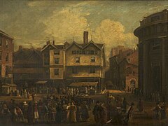 Market Stead Lane, Manchester (c.1825)—a later oil painting of the scene from Market Place, Manchester (1823).
