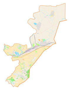 Mapa konturowa gminy Medyka, blisko centrum na prawo znajduje się punkt z opisem „Medyka”
