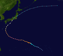 強烈颱風米勒的路徑圖