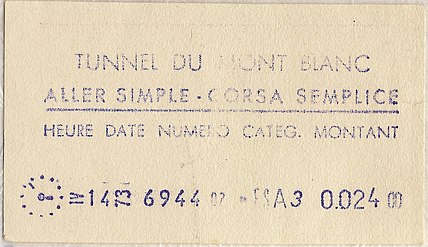 Mont Blanc tunnel ticket 1973