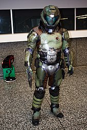 A cosplayer recreating the character's appearance from 2016's Doom.