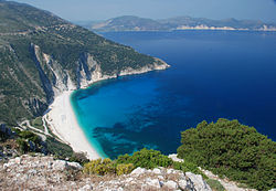 Myrtos Beach seen from the coast road