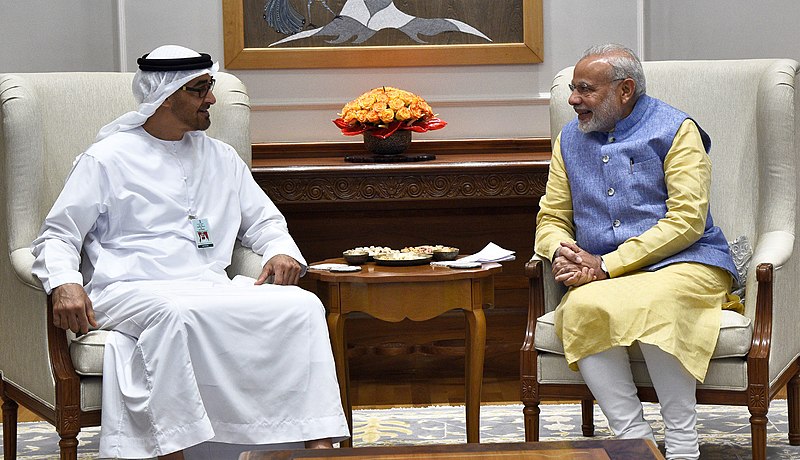 File:Narendra Modi in a restricted meeting with the Crown Prince of Abu Dhabi, Deputy Supreme Commander of U.A.E. Armed Forces, General Sheikh Mohammed Bin Zayed Al Nahyan, at 7, Lok Kalyan Marg, in New Delhi (1).jpg