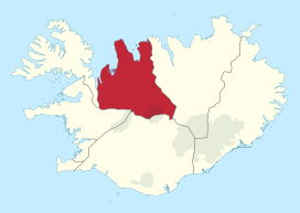 Ligging van Norðurland vestra (rood) binnen IJsland