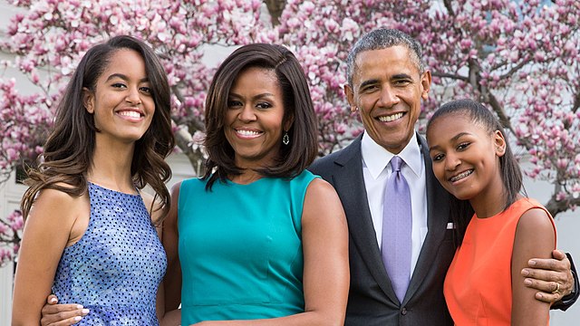 The Obama family on Easter Sunday, 2015 From left to right: Malia, Michelle, Barack, and Sasha