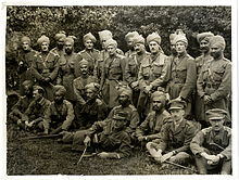 British and Indian officers of the 4th Cavalry in Belgium in 1915 Officers of the 4th Cavalry Neuf Berguin, France (Photo 24-280).jpg