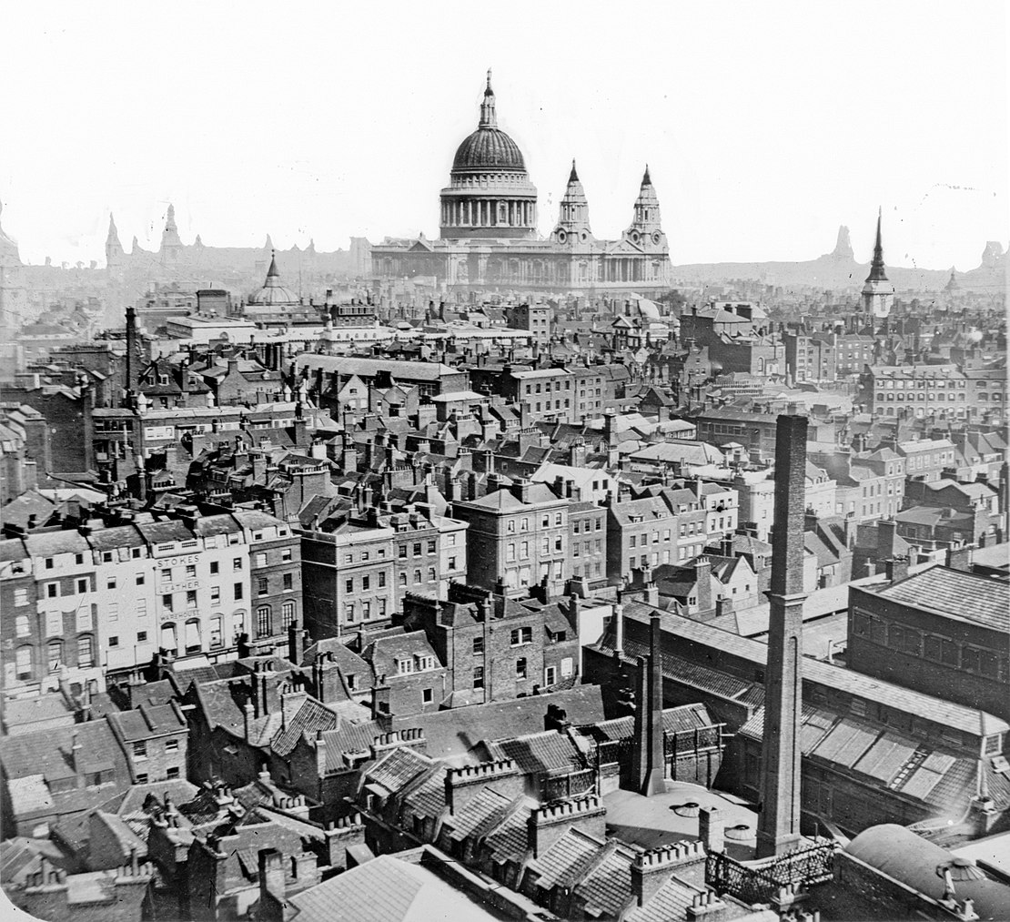 Toits de Londres et cathédrâle Saint Paul à Londres vers 1865.