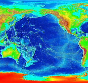 Mapa batimétrico del Océano Pacífico.