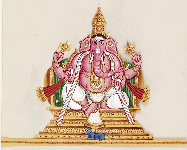 File:Painting of Ganesha in 1870 detail, from- Indian - Leaf from Bound Collection of 20 Miniatures Depicting Village Life - Walters 35176K (cropped).jpg