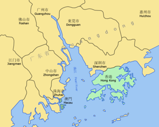Locația orașului Shenzhen în Delta râului Pearl