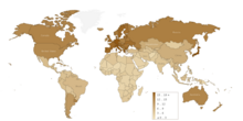 This map illustrates global trends in ageing by depicting the percentage of each country's population that is over the age of 65. The more developed countries also have older populations as their citizens live longer. Less developed countries have much younger populations. An interactive version of the map is available here. Percentage of Population Above 65 - 2005.png