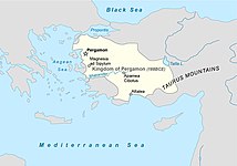 O Reino de Pérgamo, mostrado na súa máxima extensión no 188 a.C.