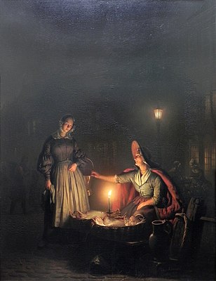 تاريخ الفن |  بتروس فان شندل "سيد الشموع" 308px-Petrus_van_Schendel_Fish_seller