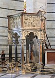 Pulpit; by Nicola Pisano; 1265–1268; marble; height: 4.6 m; Pisa Baptistery (Italy)[31]