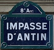 Plaque Impasse Antin - Paris VIII (FR75) - 2021-08-22 - 1.jpg