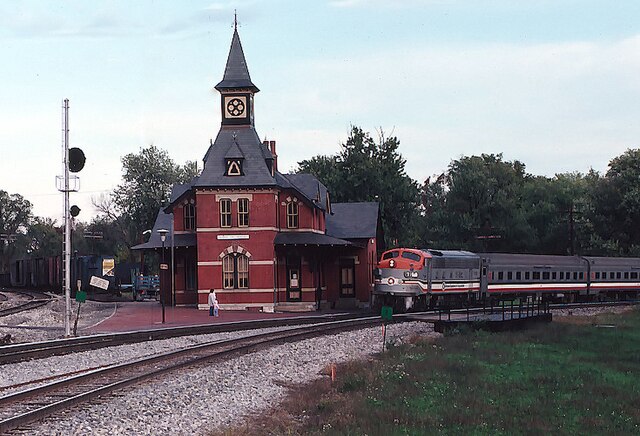 A MARC EMD F9PH leads a service through Point of Rocks in 1987