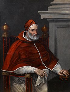 Portretul Papei Pius al IV-lea, lung de trei sferturi, așezat la o masă drapată (Cercul Scipione Pulzone) .jpg