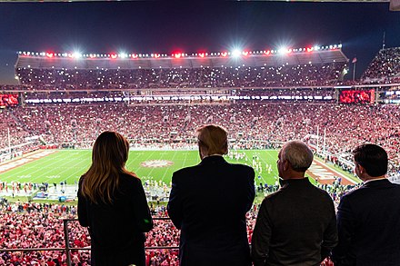 U.S. President Donald Trump and First Lady Melania observe the 2019 Game of the Century at Bryant-Denny Stadium, November 9, 2019