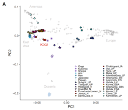 Genetic structure of present-day and ancient Eurasians Principal component analysis of ancient and present-day individuals from worldwide populations.png