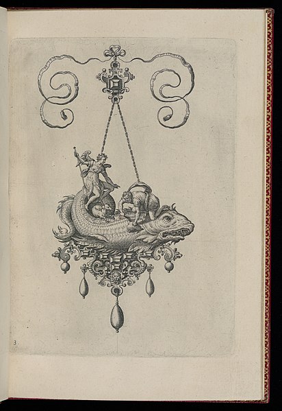 File:Print, Plate 3, from Bullarum Inaurium etc. Archetypi Artificiosi Pars Altera (Pendants, Earrings, etc. Designs of the Most Skillful Nature, Part Two), 1582 (CH 18286037).jpg