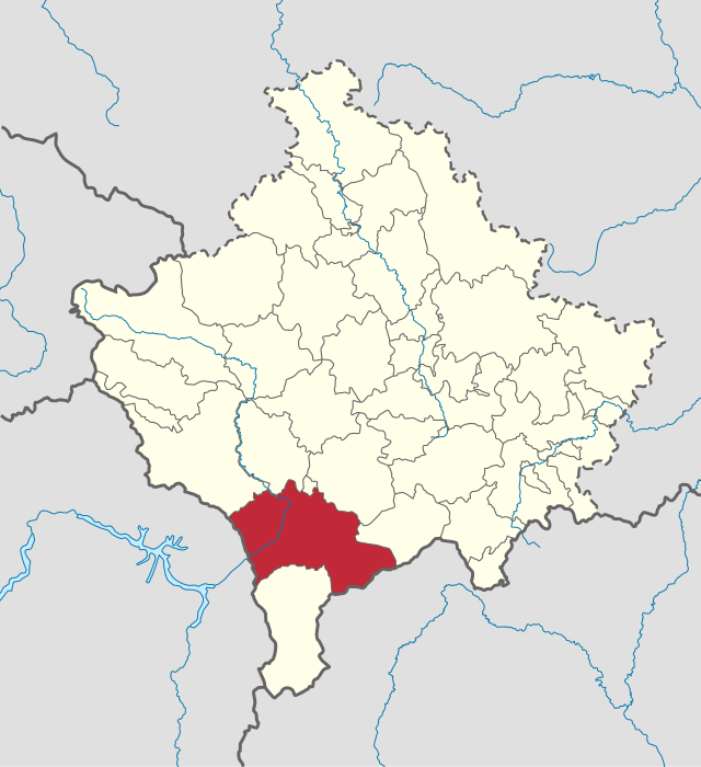 コソボでのプリズレンの位置の位置図