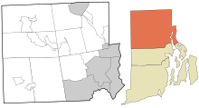 Location of Providence County in Rhode Island Providence County Rhode Island incorporated and unincorporated areas.svg