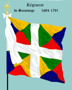 Weergave van een vlag met een verticaal wit kruis op een gele, blauwe, rode en blauw geblokte achtergrond.