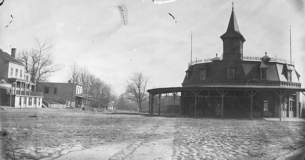 Railroad station in Coney Island, Brooklyn, c. 1872–1887