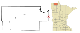 Roseau County Minnesota Incorporated and Unincorporated areas Roosevelt Highlighted.svg