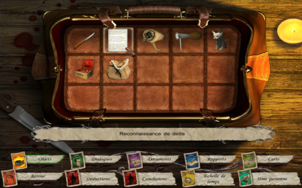 A player's inventory of objects in the adventure game Sherlock Holmes Versus Jack the Ripper
