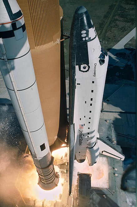 Launch of STS-51-C as seen from an IMAX camera attached to the Fixed Service Structure.