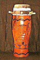 A traditional West African sabar (drum), still played in the Gambia Sabar-Lamb.jpg