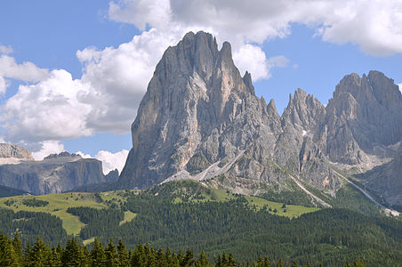 The Saslong peak in the Dolomites