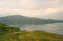 The Gulf of Corryvreckan between Jura and Scarba. According to tradition "Prince Breacan of Lochlann" was shipwrecked there with a fleet of fifty ships. Scarba and The Strait of Coryvreckan - geograph.org.uk - 20844.jpg