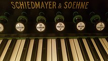 Schiedmayer & Soehne harmonium (F scale) - logo & stops - Dźwierzuty (Mensguth), Warmian-Masurian, Poland (2019-09-02 12.18.58 by Ralf Peter Reimann).jpg