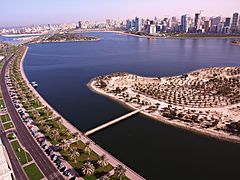 The Buhairah Corniche has numerous upscale hotels. The Sharjah Commerce Tourism Development Authority is also located along the corniche.