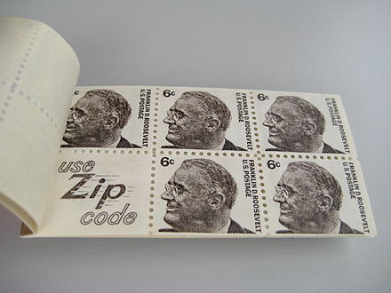 A label inside a stamp booklet promoting the ZIP code