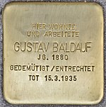 Stumbling stone for Gustav Baldauf (Munich) .jpg