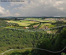 Von der „rheinischen“ Echaz angezapfte danubische Große Lauter (heute 7,9 km Trockental bis zur Quelle)