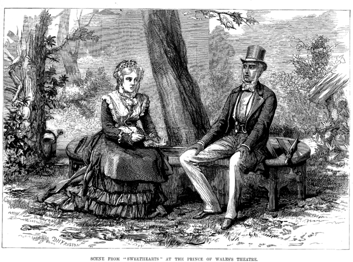 David Henry Friston's illustration in the Illustrated Sporting and Dramatic News of the original production - Act II Sweethearts - W. S. Gilbert.png
